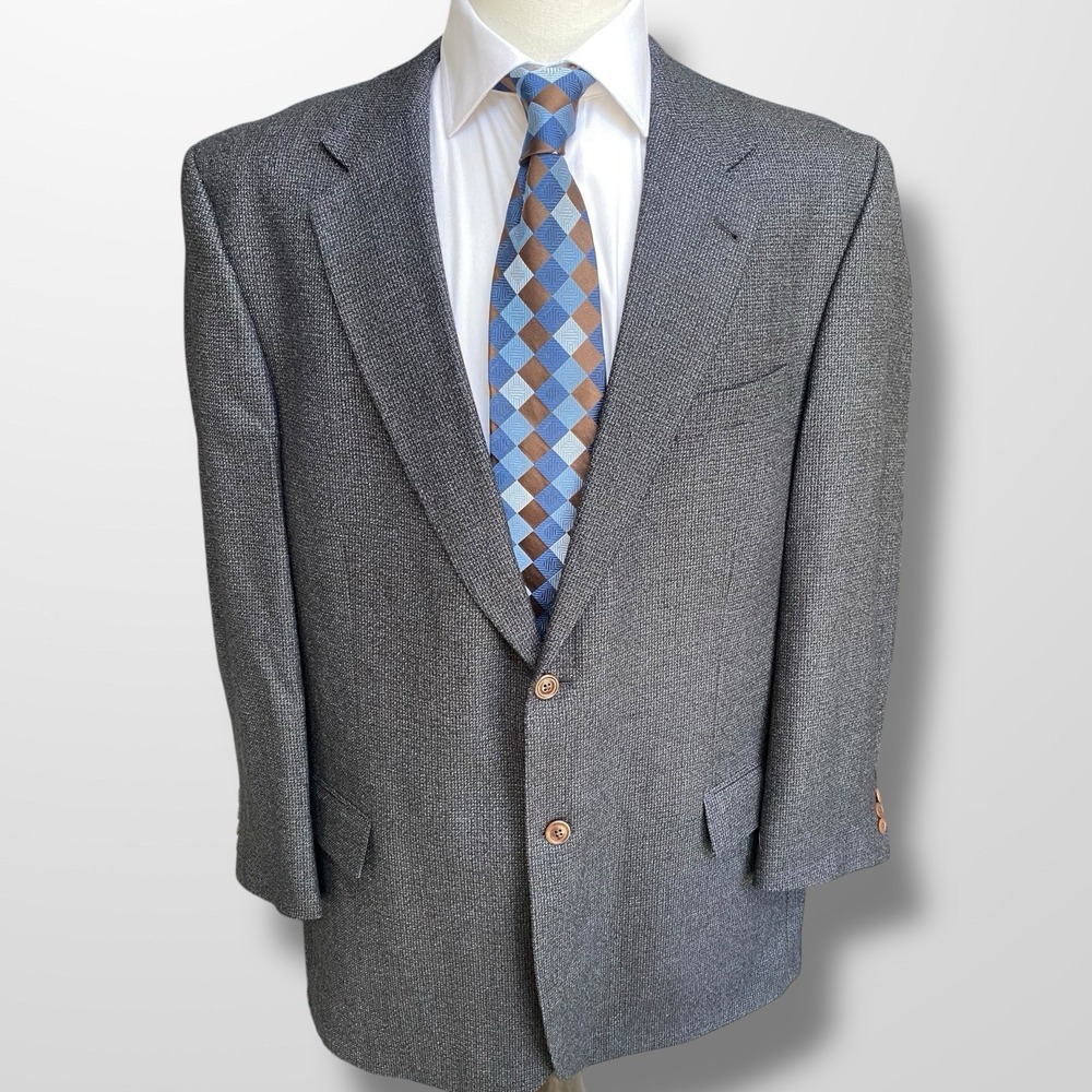 Warren Sewell Mens Size 46L Lambswool Blazer‎ Sport Coat Jacket Gray Black